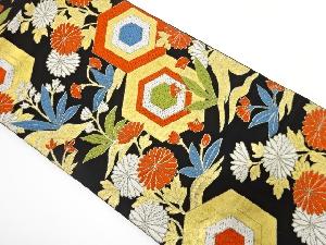 アンティーク　亀甲に草花模様織り出し袋帯（着用可）